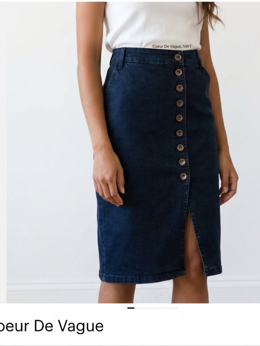 NWT Coeur de Vague Navy A-Line Button-Up Denim Skirt